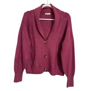 Margeaux & Ellie Women's S Preppy Shawl Collar Cable Knit Pink Cardigan Academia